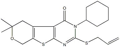 2-(allylsulfanyl)-3-cyclohexyl-6,6-dimethyl-3,5,6,8-tetrahydro-4H-pyrano[4',3':4,5]thieno[2,3-d]pyrimidin-4-one,,结构式