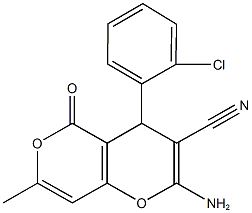 2-amino-4-(2-chlorophenyl)-7-methyl-5-oxo-4H,5H-pyrano[4,3-b]pyran-3-carbonitrile Structure