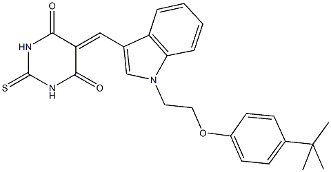 5-({1-[2-(4-tert-butylphenoxy)ethyl]-1H-indol-3-yl}methylene)-2-thioxodihydro-4,6(1H,5H)-pyrimidinedione Structure