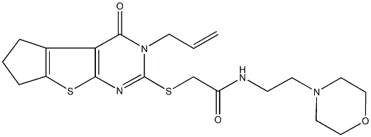 2-[(3-allyl-4-oxo-3,5,6,7-tetrahydro-4H-cyclopenta[4,5]thieno[2,3-d]pyrimidin-2-yl)sulfanyl]-N-[2-(4-morpholinyl)ethyl]acetamide,,结构式