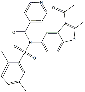 N-(3-acetyl-2-methyl-1-benzofuran-5-yl)-N-isonicotinoyl-2,5-dimethylbenzenesulfonamide|