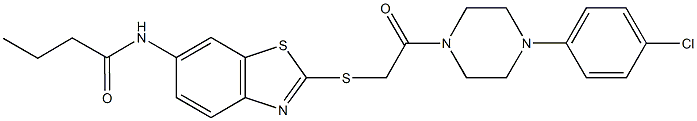 N-[2-({2-[4-(4-chlorophenyl)-1-piperazinyl]-2-oxoethyl}sulfanyl)-1,3-benzothiazol-6-yl]butanamide Structure