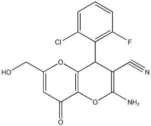 2-amino-4-(2-chloro-6-fluorophenyl)-6-(hydroxymethyl)-8-oxo-4,8-dihydropyrano[3,2-b]pyran-3-carbonitrile Structure