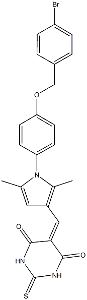 5-[(1-{4-[(4-bromobenzyl)oxy]phenyl}-2,5-dimethyl-1H-pyrrol-3-yl)methylene]-2-thioxodihydro-4,6(1H,5H)-pyrimidinedione 化学構造式