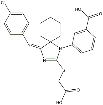 3-{2-[(carboxymethyl)sulfanyl]-4-[(4-chlorophenyl)imino]-1,3-diazaspiro[4.5]dec-2-en-1-yl}benzoic acid 结构式