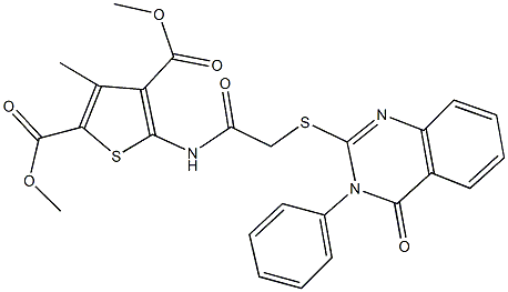 dimethyl 3-methyl-5-({[(4-oxo-3-phenyl-3,4-dihydro-2-quinazolinyl)sulfanyl]acetyl}amino)-2,4-thiophenedicarboxylate Structure