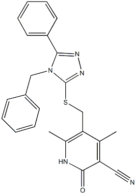 5-{[(4-benzyl-5-phenyl-4H-1,2,4-triazol-3-yl)sulfanyl]methyl}-4,6-dimethyl-2-oxo-1,2-dihydro-3-pyridinecarbonitrile Struktur