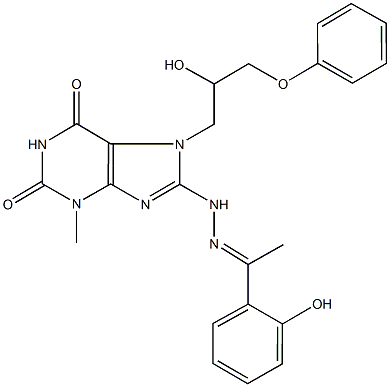 7-(2-hydroxy-3-phenoxypropyl)-8-{2-[1-(2-hydroxyphenyl)ethylidene]hydrazino}-3-methyl-3,7-dihydro-1H-purine-2,6-dione Struktur