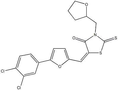 5-{[5-(3,4-dichlorophenyl)-2-furyl]methylene}-3-(tetrahydro-2-furanylmethyl)-2-thioxo-1,3-thiazolidin-4-one 化学構造式