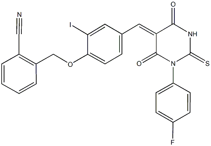 2-({4-[(1-(4-fluorophenyl)-4,6-dioxo-2-thioxotetrahydro-5(2H)-pyrimidinylidene)methyl]-2-iodophenoxy}methyl)benzonitrile|