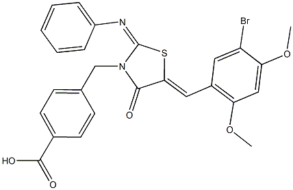 4-{[5-(5-bromo-2,4-dimethoxybenzylidene)-4-oxo-2-(phenylimino)-1,3-thiazolidin-3-yl]methyl}benzoic acid Structure