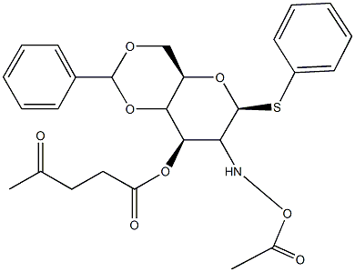 phenyl 2-[(acetyloxy)amino]-4,6-O-benzylidene-2-deoxy-3-O-(4-oxopentanoyl)-1-thiohexopyranoside Struktur