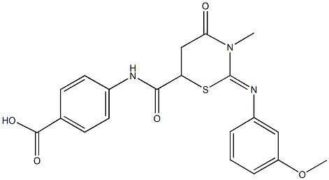 4-[({2-[(3-methoxyphenyl)imino]-3-methyl-4-oxo-1,3-thiazinan-6-yl}carbonyl)amino]benzoic acid Struktur