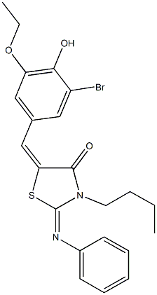 5-(3-bromo-5-ethoxy-4-hydroxybenzylidene)-3-butyl-2-(phenylimino)-1,3-thiazolidin-4-one Structure