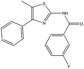 3-fluoro-N-(5-methyl-4-phenyl-1,3-thiazol-2-yl)benzamide,,结构式