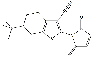 苯并噻吩-3-甲腈,4,5,6,7-四氢-6-(1,1-二甲基乙基)-2-(2,5-二氧代-3-吡咯啉-1-基)-, , 结构式