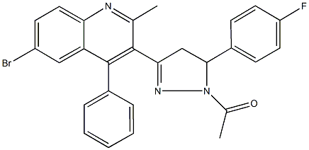 3-[1-acetyl-5-(4-fluorophenyl)-4,5-dihydro-1H-pyrazol-3-yl]-6-bromo-2-methyl-4-phenylquinoline Struktur