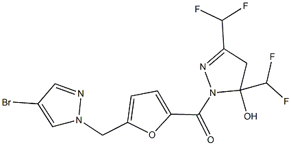 1-{5-[(4-bromo-1H-pyrazol-1-yl)methyl]-2-furoyl}-3,5-bis(difluoromethyl)-4,5-dihydro-1H-pyrazol-5-ol,,结构式