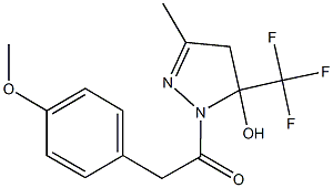 1-[(4-methoxyphenyl)acetyl]-3-methyl-5-(trifluoromethyl)-4,5-dihydro-1H-pyrazol-5-ol,,结构式