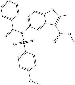 methyl 5-{benzoyl[(4-methoxyphenyl)sulfonyl]amino}-2-methyl-1-benzofuran-3-carboxylate 化学構造式