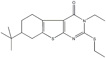 7-tert-butyl-3-ethyl-2-(ethylsulfanyl)-5,6,7,8-tetrahydro[1]benzothieno[2,3-d]pyrimidin-4(3H)-one 化学構造式