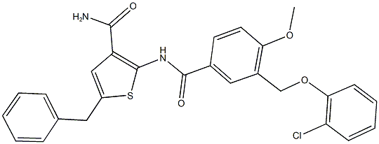 5-benzyl-2-({3-[(2-chlorophenoxy)methyl]-4-methoxybenzoyl}amino)-3-thiophenecarboxamide Struktur