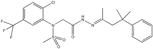 N-[2-chloro-5-(trifluoromethyl)phenyl]-N-{2-[2-(1,3-dimethyl-3-phenylbutylidene)hydrazino]-2-oxoethyl}methanesulfonamide Struktur