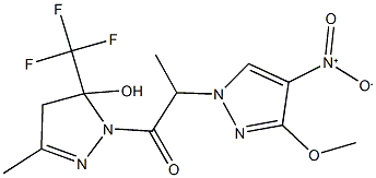 1-(2-{4-nitro-3-methoxy-1H-pyrazol-1-yl}propanoyl)-3-methyl-5-(trifluoromethyl)-4,5-dihydro-1H-pyrazol-5-ol,,结构式