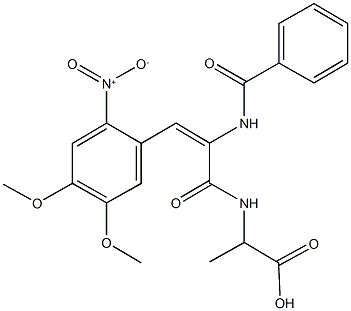 N-(2-(benzoylamino)-3-{2-nitro-4,5-dimethoxyphenyl}acryloyl)alanine Struktur