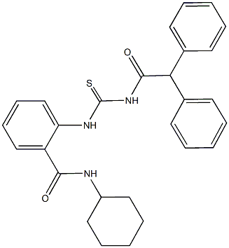 N-cyclohexyl-2-({[(diphenylacetyl)amino]carbothioyl}amino)benzamide 结构式