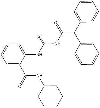 N-cyclohexyl-2-({[(diphenylacetyl)amino]carbothioyl}amino)benzamide,,结构式