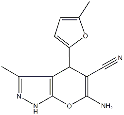 6-amino-3-methyl-4-(5-methyl-2-furyl)-1,4-dihydropyrano[2,3-c]pyrazole-5-carbonitrile,,结构式