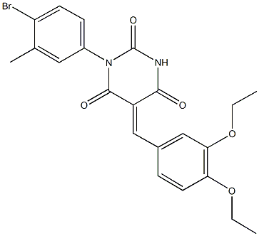 1-(4-bromo-3-methylphenyl)-5-(3,4-diethoxybenzylidene)-2,4,6(1H,3H,5H)-pyrimidinetrione 化学構造式