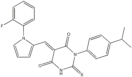 5-{[1-(2-fluorophenyl)-1H-pyrrol-2-yl]methylene}-1-(4-isopropylphenyl)-2-thioxodihydro-4,6(1H,5H)-pyrimidinedione Struktur