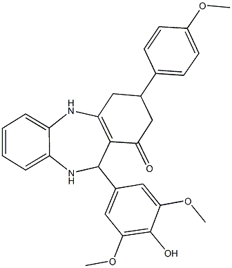 11-(4-hydroxy-3,5-dimethoxyphenyl)-3-(4-methoxyphenyl)-2,3,4,5,10,11-hexahydro-1H-dibenzo[b,e][1,4]diazepin-1-one,,结构式