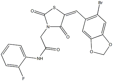 2-{5-[(6-bromo-1,3-benzodioxol-5-yl)methylene]-2,4-dioxo-1,3-thiazolidin-3-yl}-N-(2-fluorophenyl)acetamide Structure