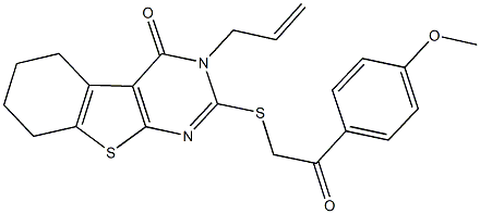 3-allyl-2-{[2-(4-methoxyphenyl)-2-oxoethyl]sulfanyl}-5,6,7,8-tetrahydro[1]benzothieno[2,3-d]pyrimidin-4(3H)-one 化学構造式