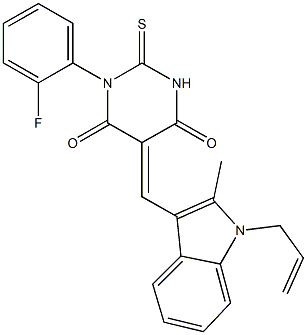 5-[(1-allyl-2-methyl-1H-indol-3-yl)methylene]-1-(2-fluorophenyl)-2-thioxodihydro-4,6(1H,5H)-pyrimidinedione Struktur