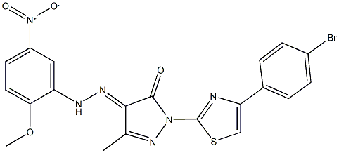 1-[4-(4-bromophenyl)-1,3-thiazol-2-yl]-3-methyl-1H-pyrazole-4,5-dione 4-({5-nitro-2-methoxyphenyl}hydrazone) 结构式