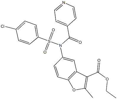 ethyl 5-[[(4-chlorophenyl)sulfonyl](isonicotinoyl)amino]-2-methyl-1-benzofuran-3-carboxylate Struktur