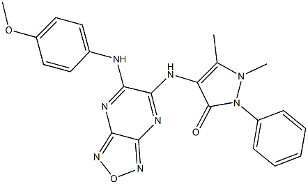 4-{[6-(4-methoxyanilino)[1,2,5]oxadiazolo[3,4-b]pyrazin-5-yl]amino}-1,5-dimethyl-2-phenyl-1,2-dihydro-3H-pyrazol-3-one Structure