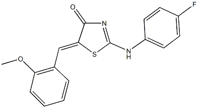2-(4-fluoroanilino)-5-(2-methoxybenzylidene)-1,3-thiazol-4(5H)-one 化学構造式