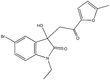 5-bromo-1-ethyl-3-hydroxy-3-[2-(5-methyl-2-furyl)-2-oxoethyl]-1,3-dihydro-2H-indol-2-one,,结构式