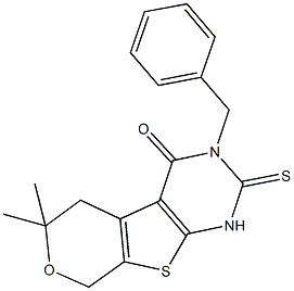 3-benzyl-6,6-dimethyl-2-sulfanyl-3,5,6,8-tetrahydro-4H-pyrano[4',3':4,5]thieno[2,3-d]pyrimidin-4-one Structure