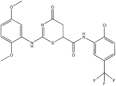 N-[2-chloro-5-(trifluoromethyl)phenyl]-2-(2,5-dimethoxyanilino)-4-oxo-5,6-dihydro-4H-1,3-thiazine-6-carboxamide 化学構造式