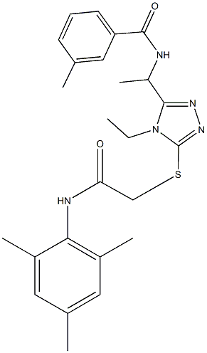 N-[1-(4-ethyl-5-{[2-(mesitylamino)-2-oxoethyl]thio}-4H-1,2,4-triazol-3-yl)ethyl]-3-methylbenzamide 化学構造式