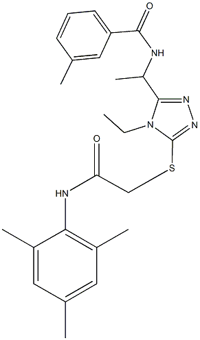 N-[1-(4-ethyl-5-{[2-(mesitylamino)-2-oxoethyl]thio}-4H-1,2,4-triazol-3-yl)ethyl]-3-methylbenzamide Struktur