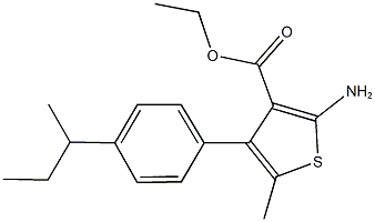 ethyl 2-amino-4-(4-sec-butylphenyl)-5-methyl-3-thiophenecarboxylate 化学構造式