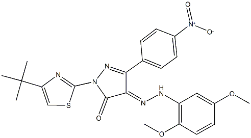 1-(4-tert-butyl-1,3-thiazol-2-yl)-3-{4-nitrophenyl}-1H-pyrazole-4,5-dione 4-[(2,5-dimethoxyphenyl)hydrazone] Struktur