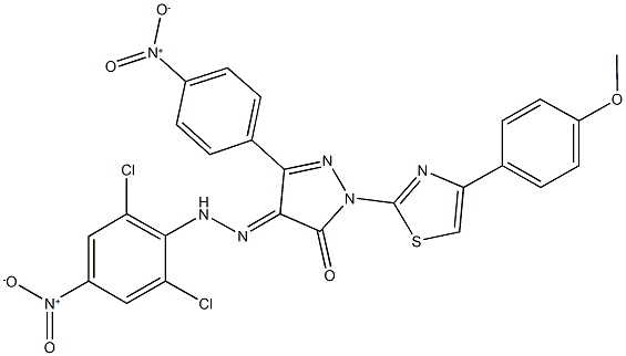 3-{4-nitrophenyl}-1-[4-(4-methoxyphenyl)-1,3-thiazol-2-yl]-1H-pyrazole-4,5-dione 4-({2,6-dichloro-4-nitrophenyl}hydrazone),,结构式
